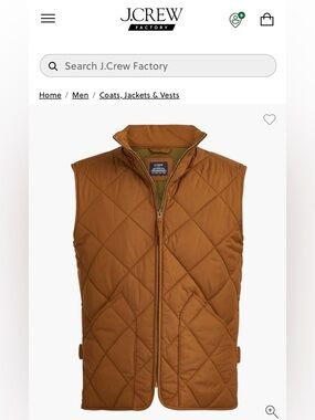 J.Crew Quilted Puffer Vest Camel Brown Zip Up Size M